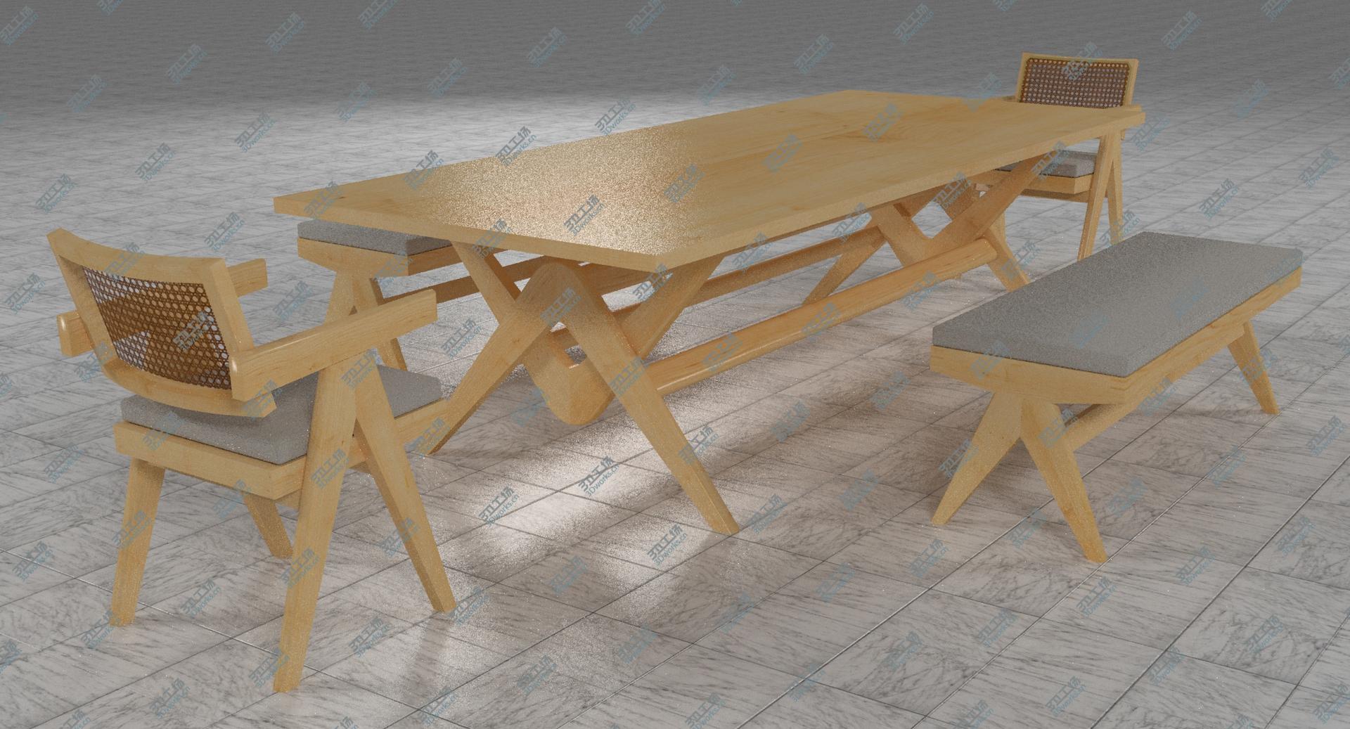 images/goods_img/202105073/Cassina Jeanneret Capitol Complex Table with Office Chair and Clear Civil Bench with Cushions Set 3D model/1.jpg